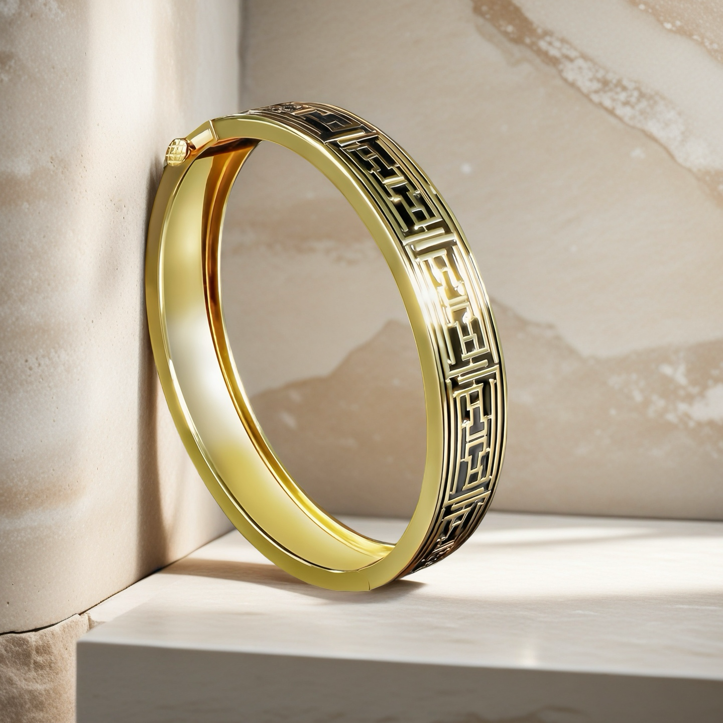 Greek Key Enamel 925 Sterling Silver/9k/14k/18k Gold Bangle(Item No. GB0013）