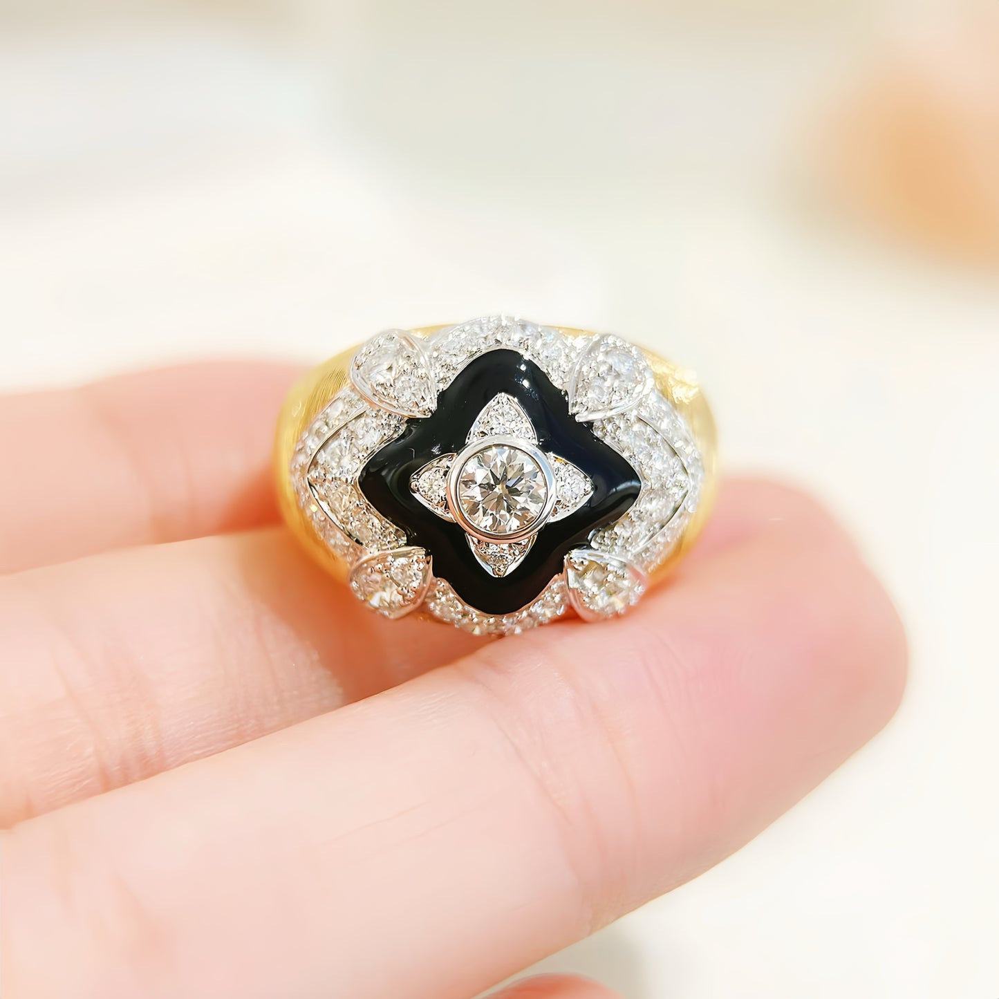 Black Enamel 18k Gold Diamond Ruby Ring (Item No. VT 286)