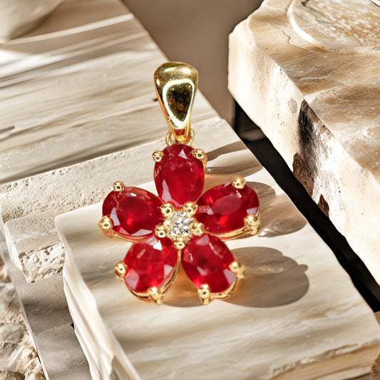 Flower 18k Gold Diamond Ruby Pendant (Item No. VT200）