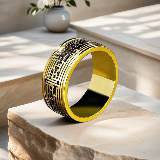 Rotatable Enamel Greek Key Sterling Silver/9k/14k/18k Gold Ring (Item No. GR0003）