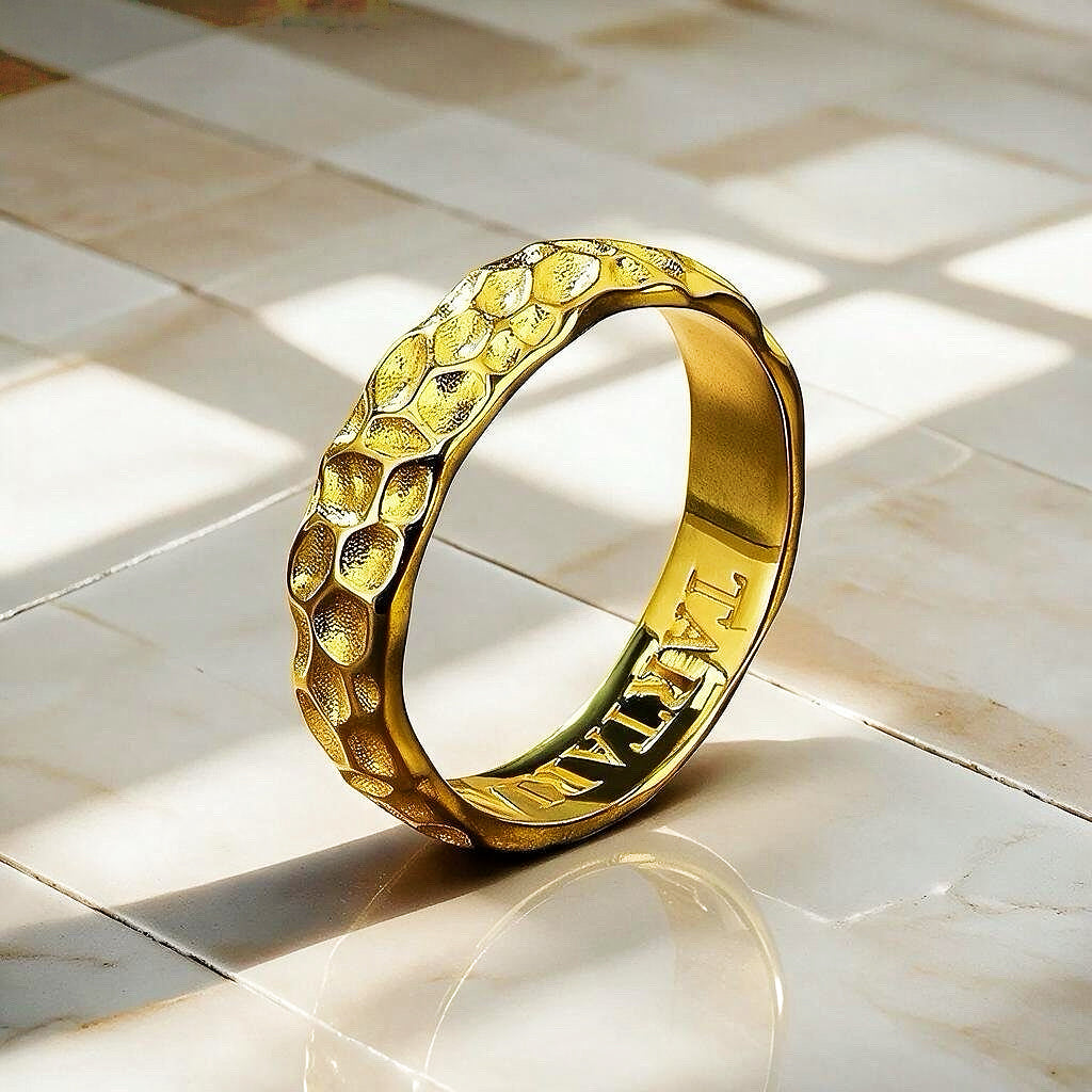 Hammered Sterling Silver/9k/14k/18k Gold Ring (Item No. GR0005）