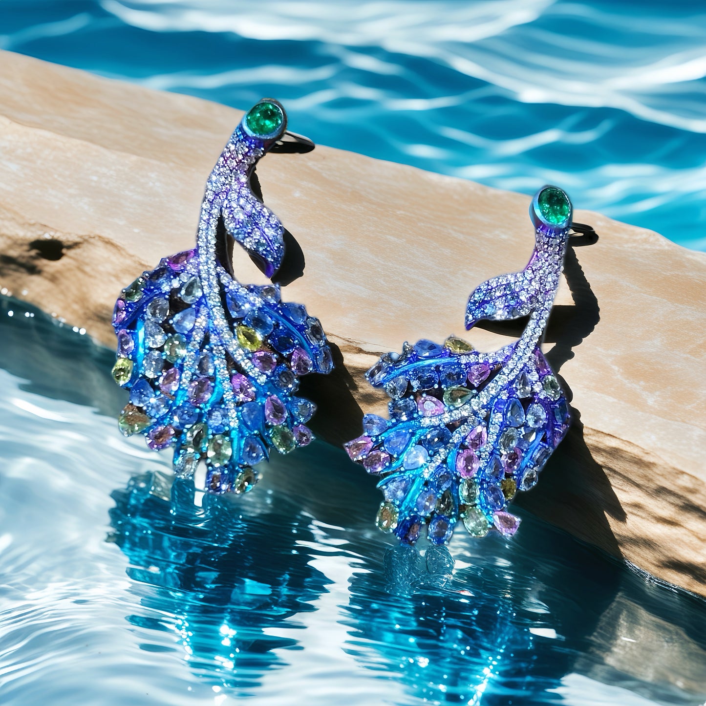 Anodized Titanium Sapphire Emerald Diamond Earring (Item No. TA012）