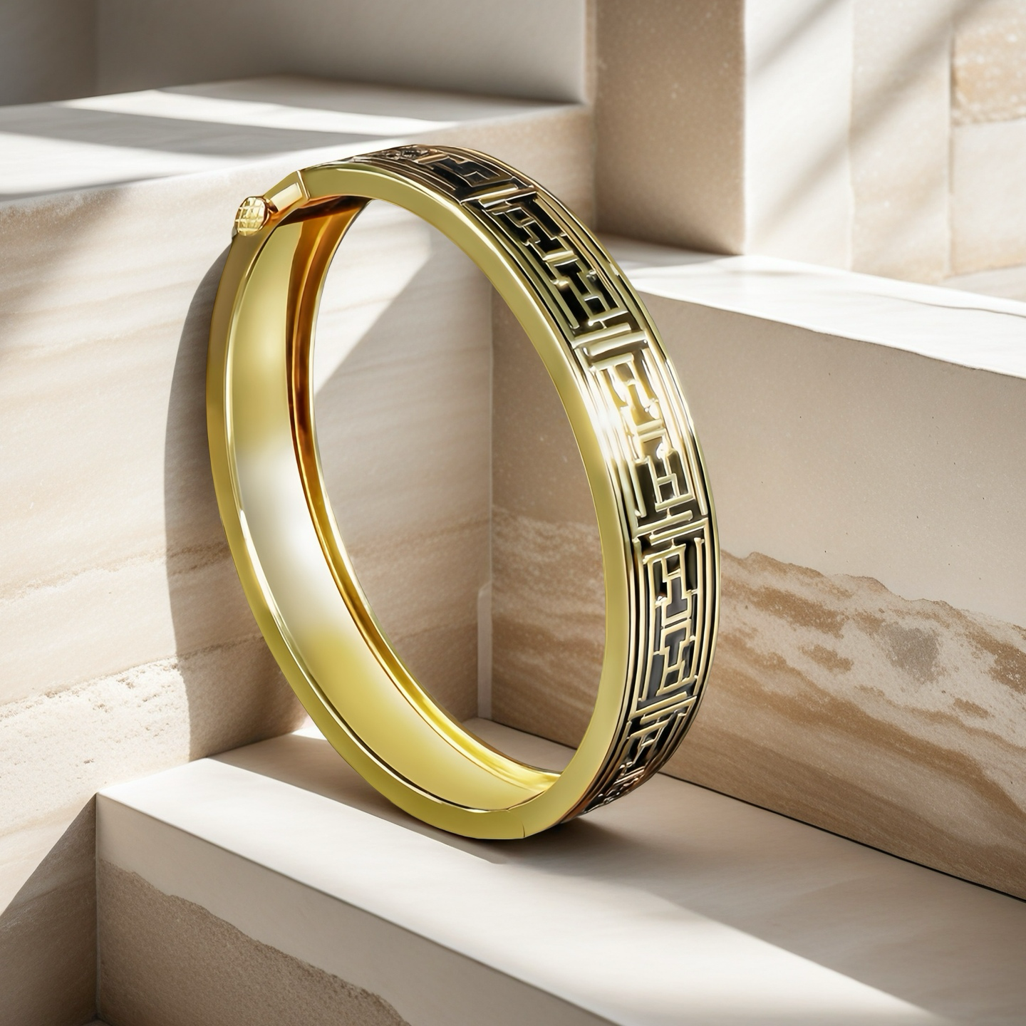 Greek Key Enamel 925 Sterling Silver/9k/14k/18k Gold Bangle(Item No. GB0013）