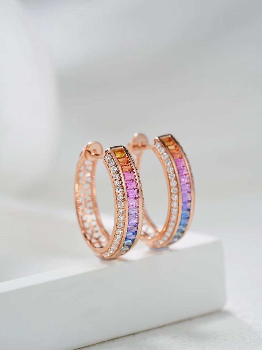 Rainbow Sapphire 18k Gold Earring (Item No. SA052）