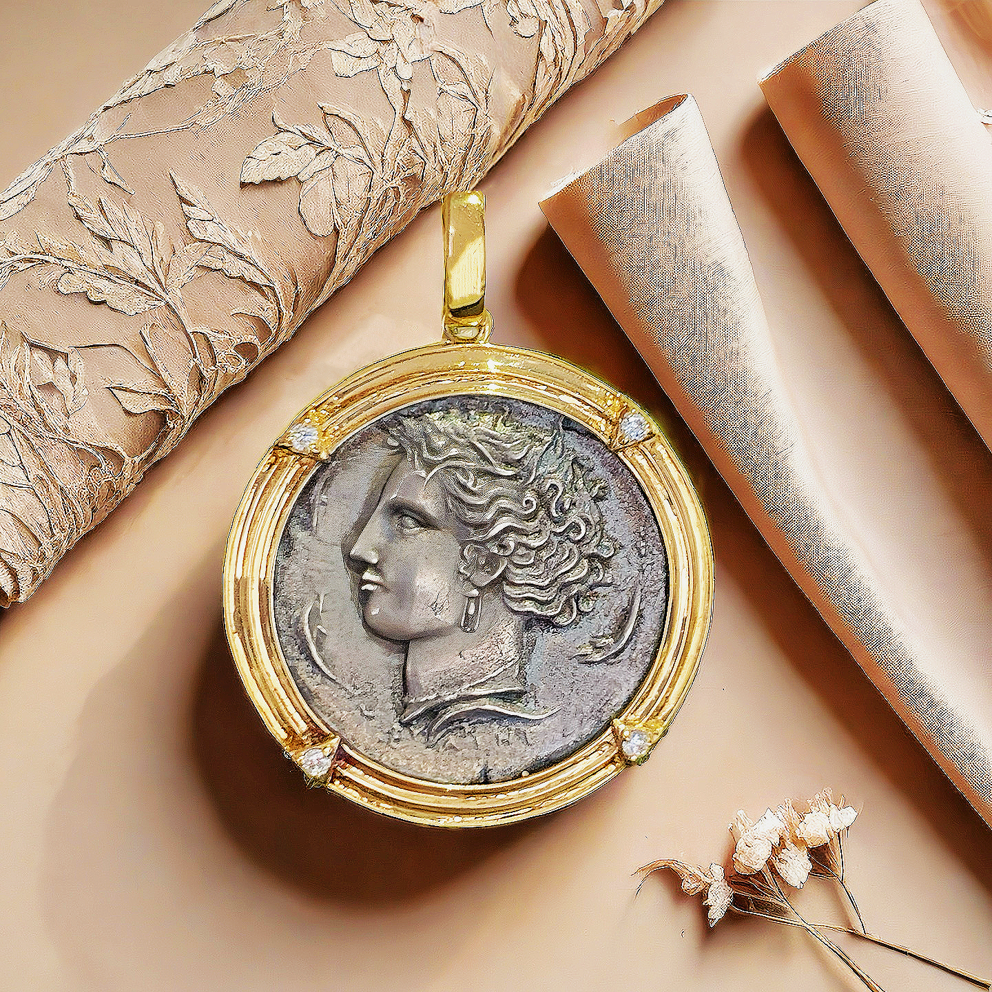 Arethusa Ancient Greek Coin Medallion 18K Gold Pendant (Item No. COIN052）