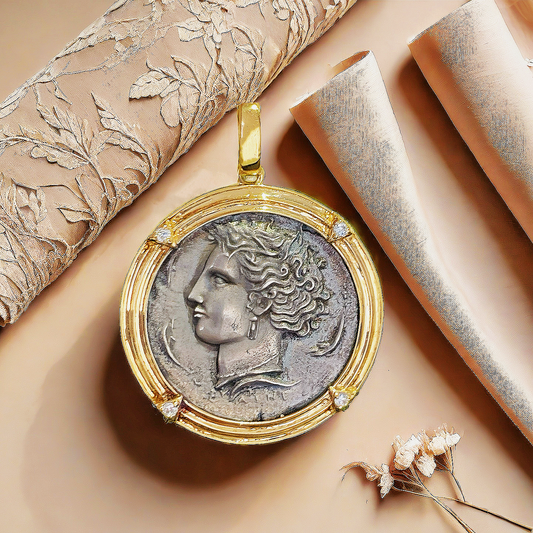 Arethusa Ancient Greek Coin Medallion 18K Gold Pendant (Item No. COIN052）