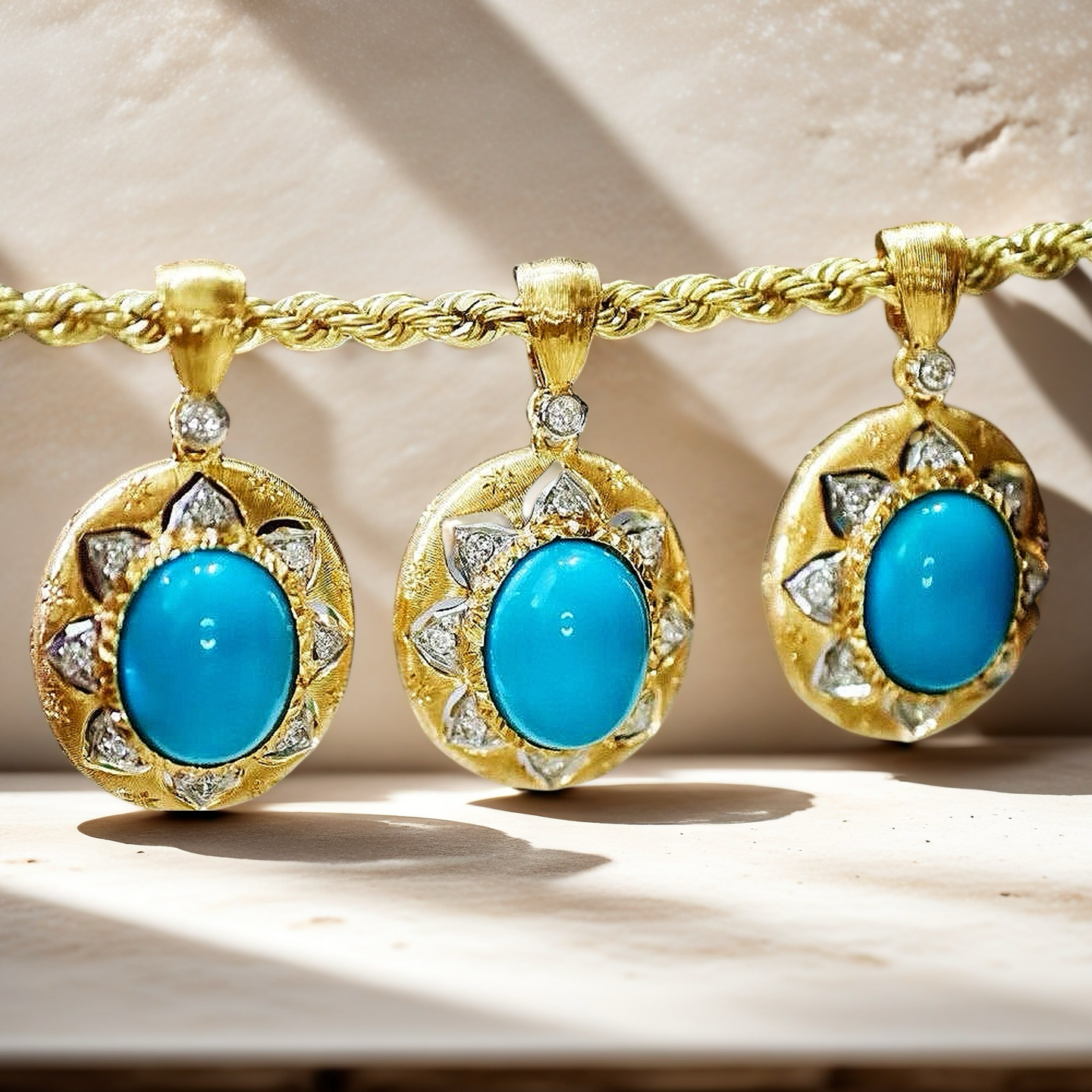 Vintage Turquoise 18k Gold Diamond Pendant (Item No. VT090）