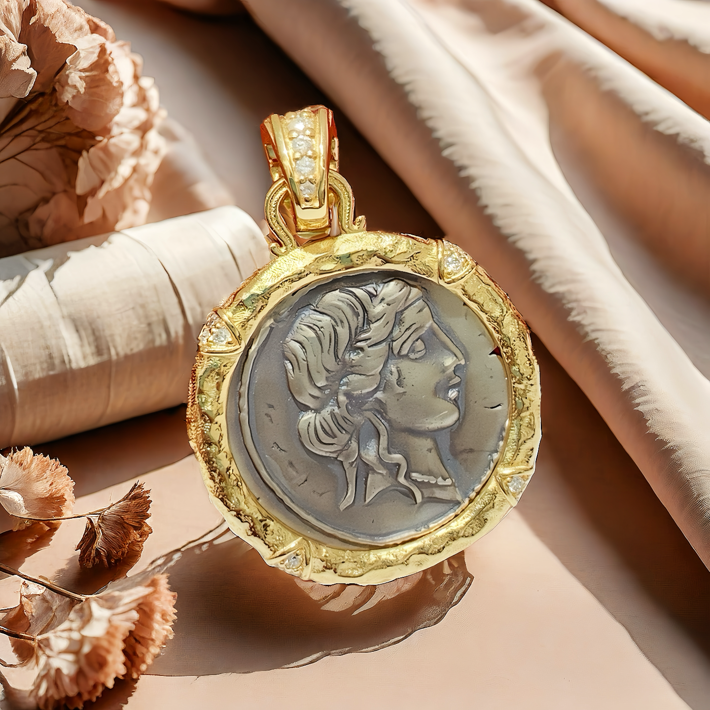 Venus Ancient Greek Coin Medallion 18K Gold Pendant (Item No. COIN059）