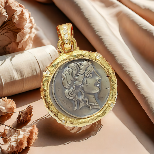 Venus Ancient Greek Coin Medallion 18K Gold Pendant (Item No. COIN059）