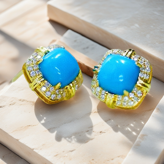 Vintage Turquoise 18k Gold Diamond Earring (Item No. VT053）