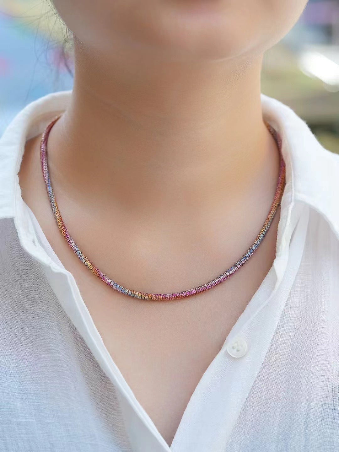 Rainbow Sapphire 18K Gold Necklace(Item No. SA006）