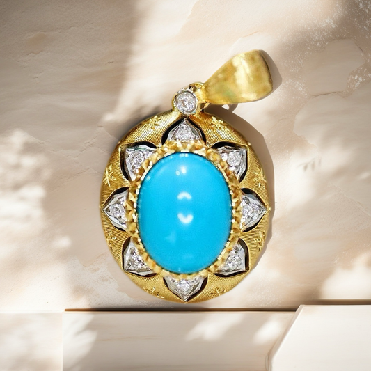 Vintage Turquoise 18k Gold Diamond Pendant (Item No. VT090）