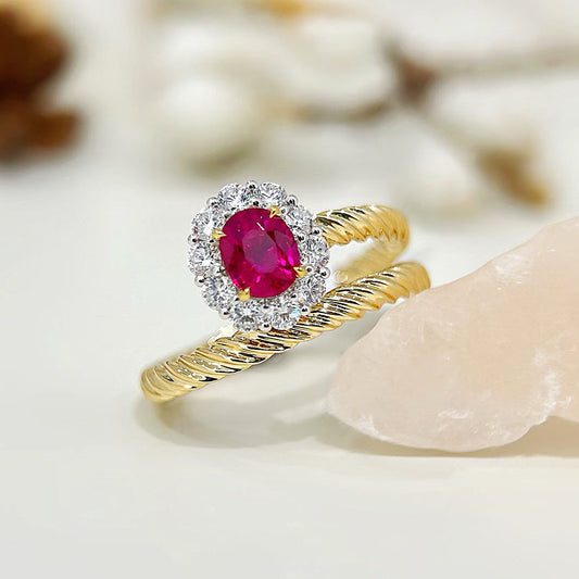 Vintage 18k Gold Diamond Ruby Ring (Item No. VT491）