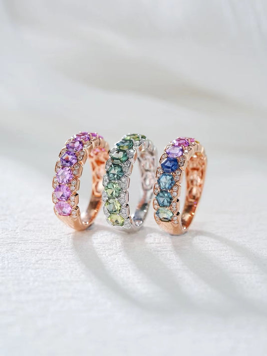 Rainbow Sapphire 18k Gold Ring (Item No. SA051）
