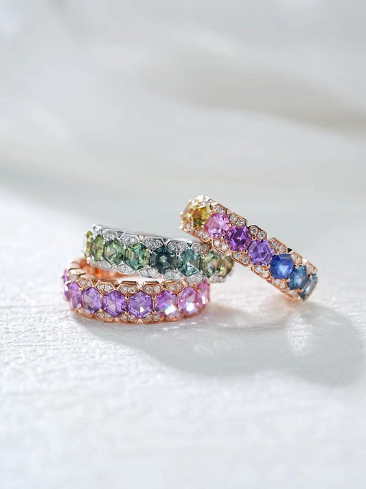Rainbow Sapphire 18k Gold Ring (Item No. SA051）