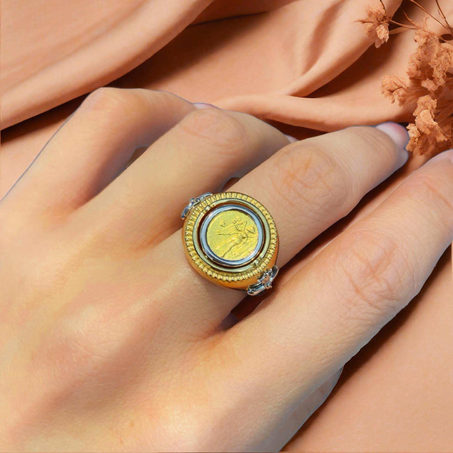 Ancient Coin Medallion Electrum Gold Ring (Item No. COIN071）