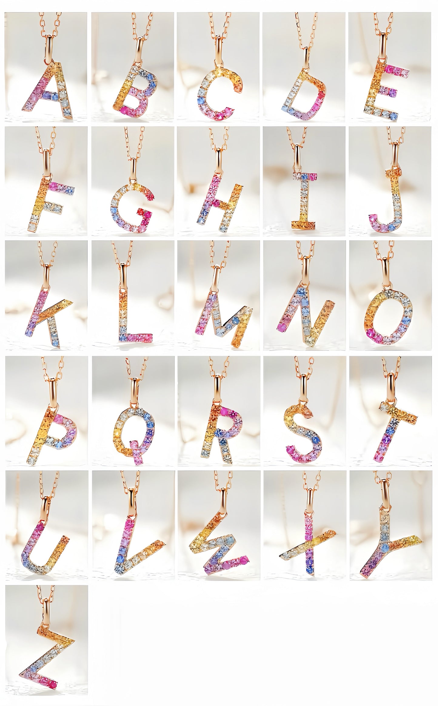 Alphabet Rainbow Sapphire 18K Gold Pendant (Item No. SA055）