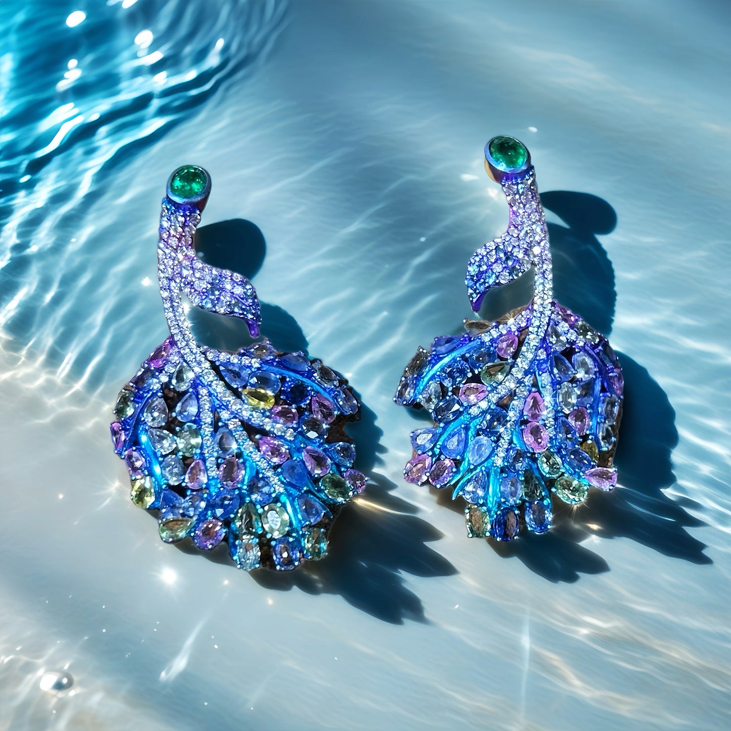 Anodized Titanium Sapphire Emerald Diamond Earring (Item No. TA012）