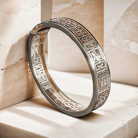 Greek Key Hollow Sterling Silver/9k/14k/18k Gold Bangle(Item No. GB0019)