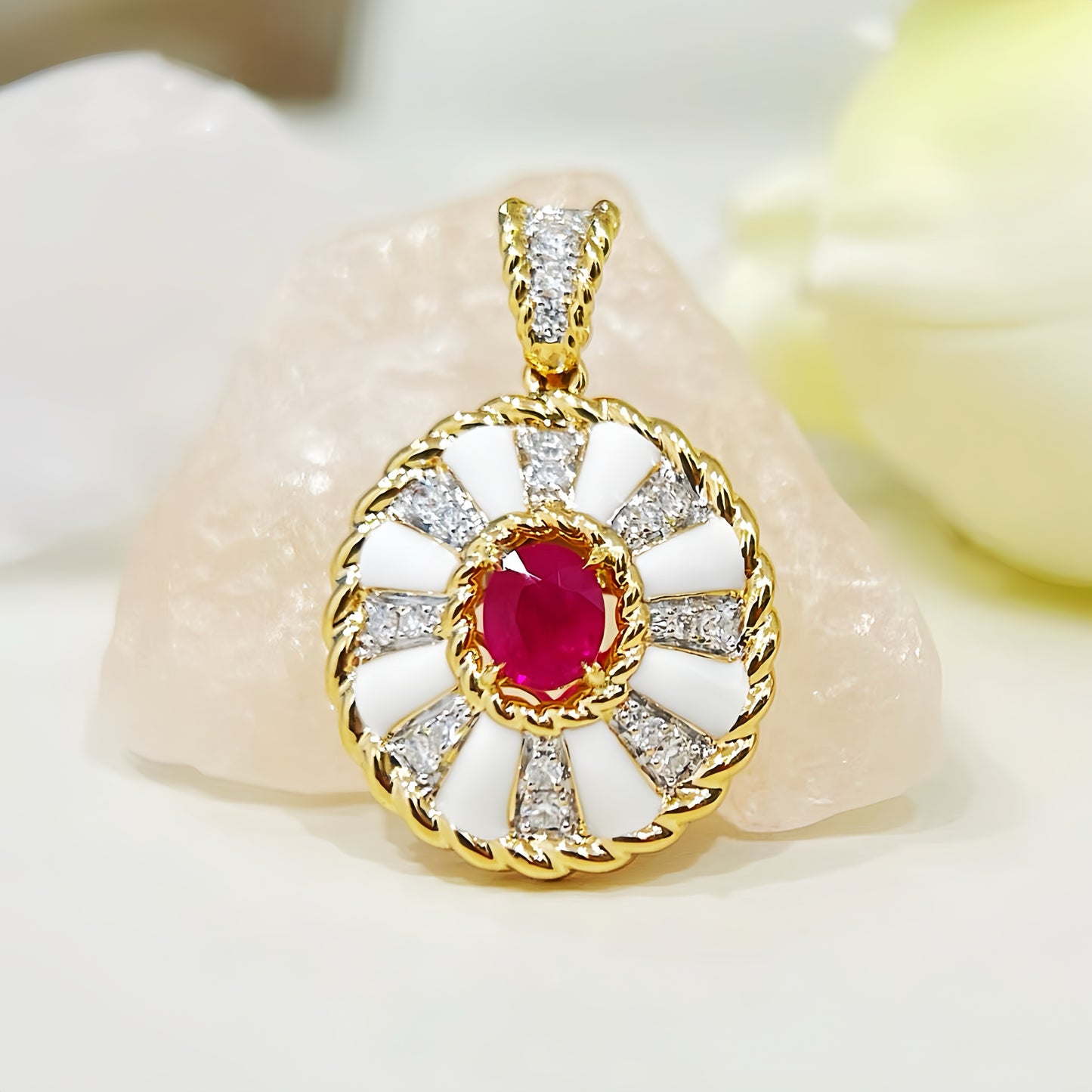 Enamel 18k Gold Diamond Ruby Pendant (Item No. VT 295)