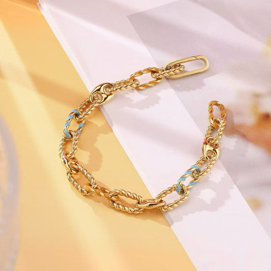Twisted Curb Link Blue Enamel 18K Gold Bracelet (Item No. HFB032）