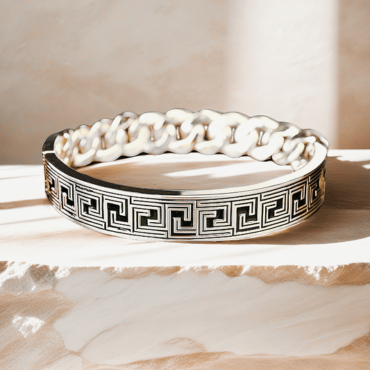 Greek Key Enamel Sterling Silver/9k/14k/18k Bracelet Chain (Item No. GB0004）