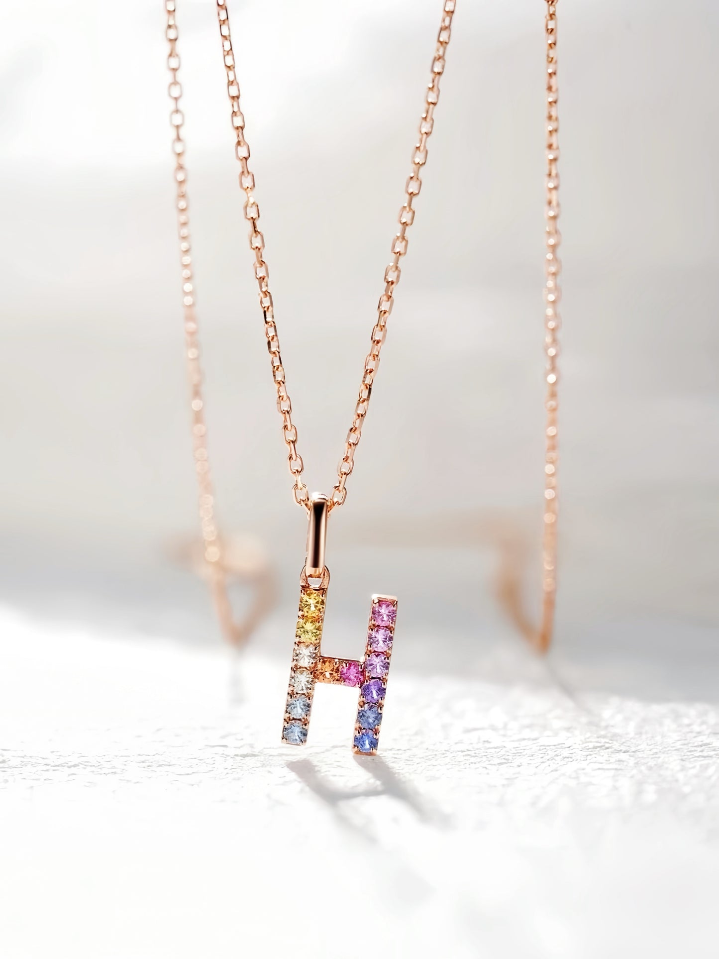 Alphabet Rainbow Sapphire 18K Gold Pendant (Item No. SA055）