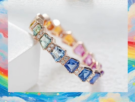 Rainbow Sapphire 18k Gold Ring (Item No. SA047）