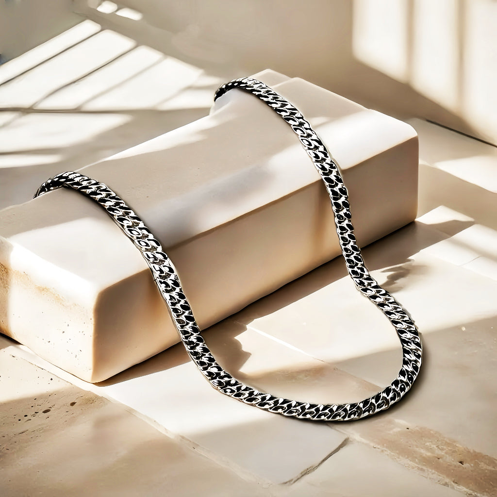 Curb Link Enamel Silver Necklace Chain (Item No. TDNS0003）