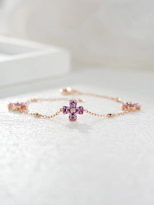 Four Leaf Clover Rainbow Sapphire 18K Gold Bracelet (Item No. SA041）