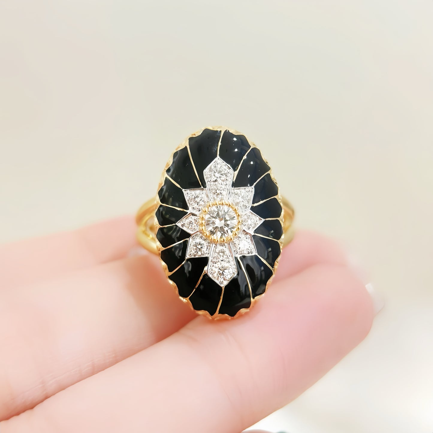 Black Enamel 18k Gold Diamond Ring (Item No. VT306)