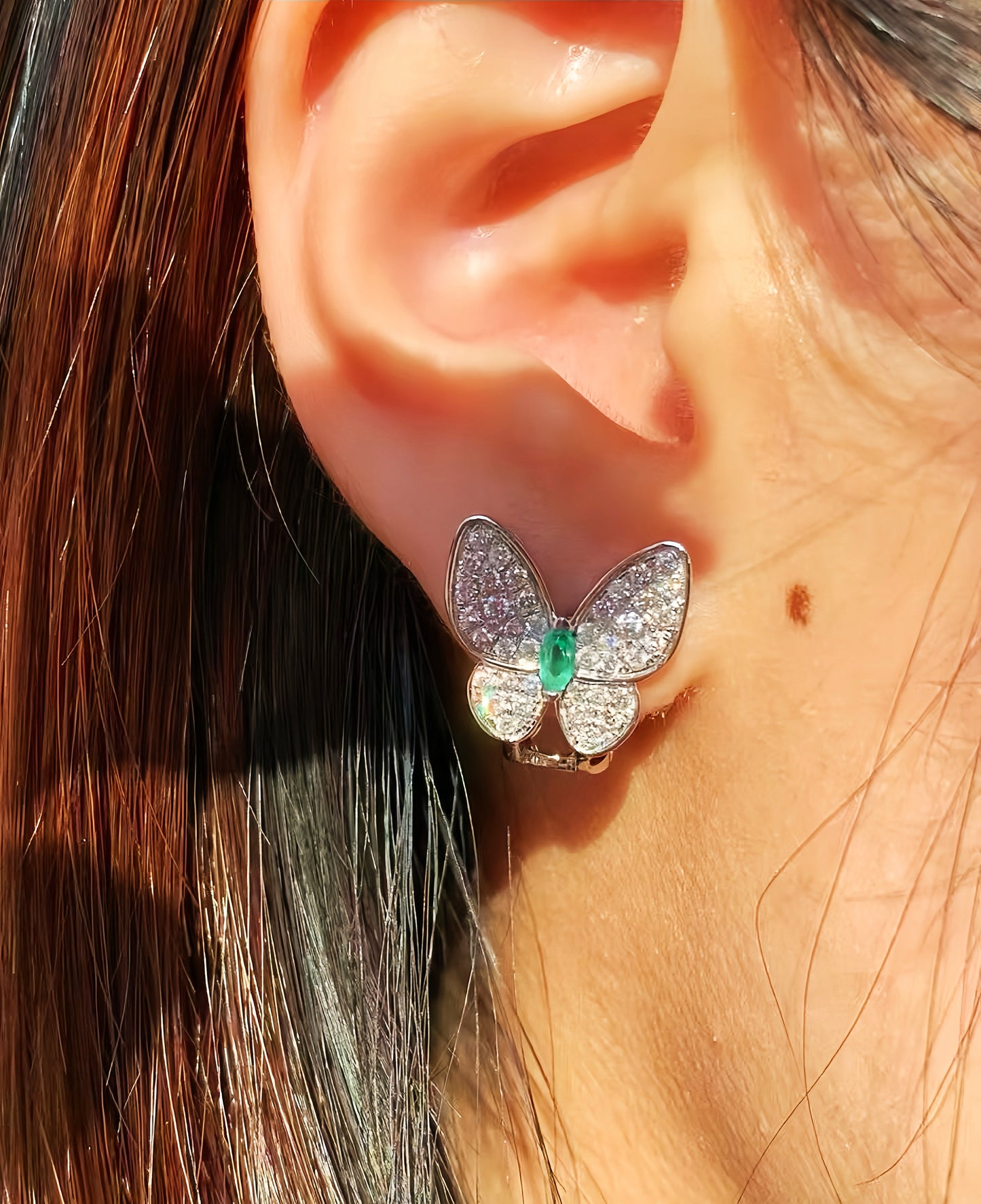 Butterfly 18k Gold Diamond Sapphire Earring (Item No. VT191）