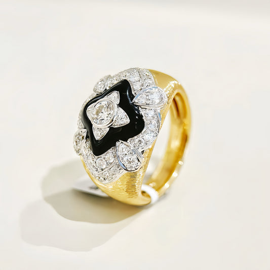 Black Enamel 18k Gold Diamond Ruby Ring (Item No. VT 286)