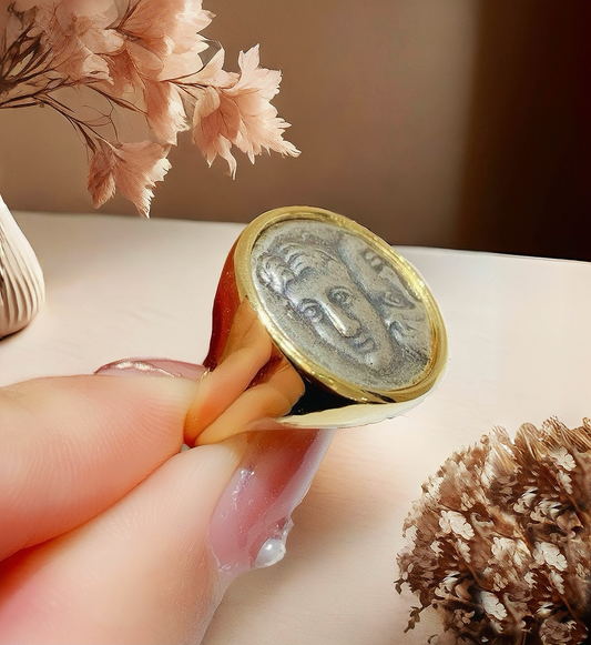 Germini Ancient Coin Medallion 18K Gold Pendant Ring Bracelet (Item No. COIN069）