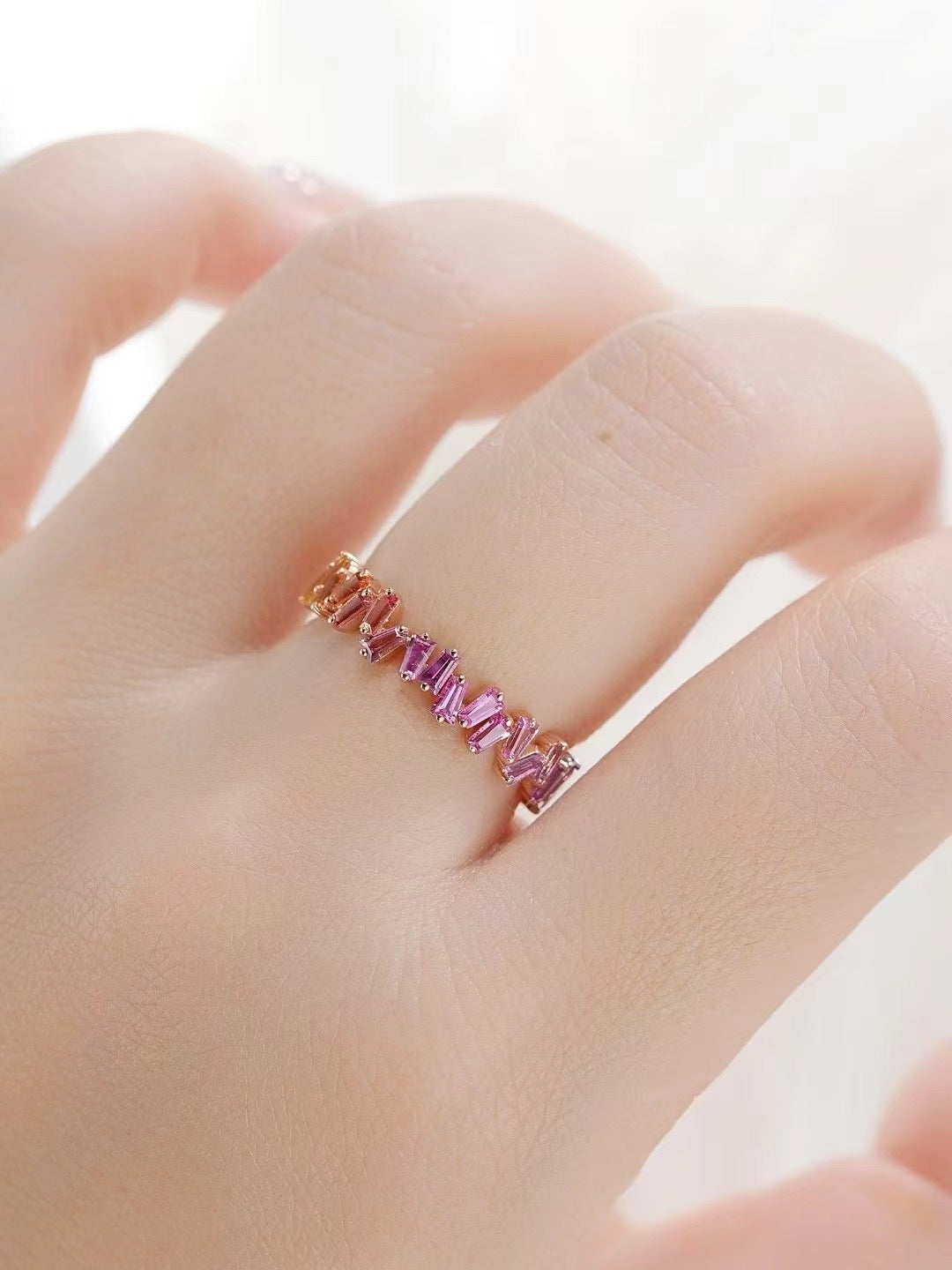 T Square Cut Rainbow Sapphire 18k Gold Ring (Item No. SA025）