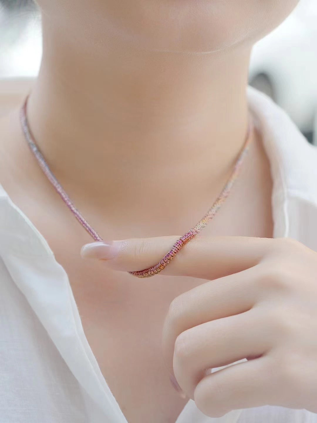 Rainbow Sapphire 18K Gold Necklace(Item No. SA006）