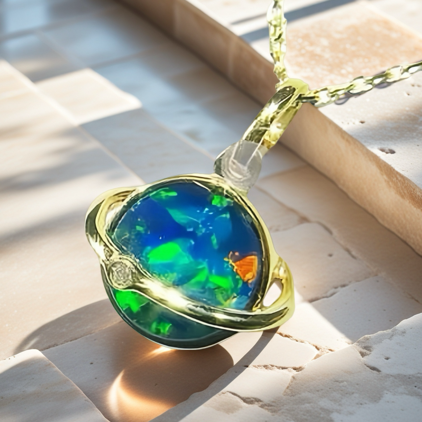 Globe 18k Gold Diamond Opal Pendant (Item No. VT106）