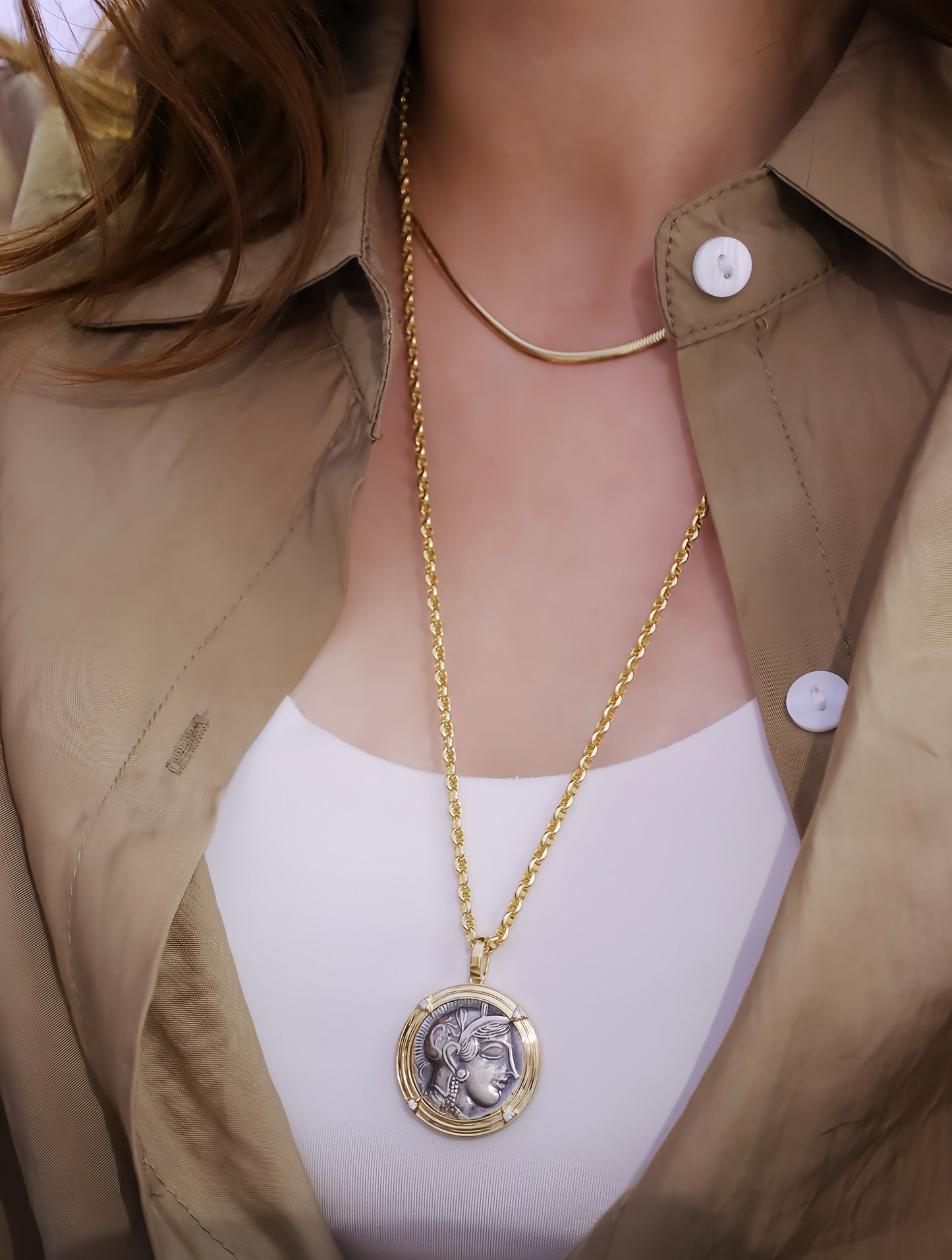 Athena Owl Ancient Greek Coin Medallion 18k Gold Pendant (Item No. COIN001)