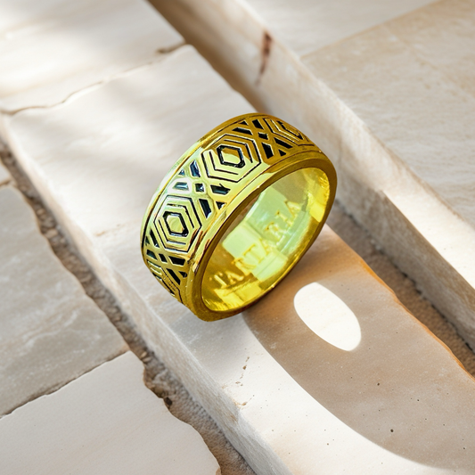 Rotatable Enamel Greek Key 925 Sterling Silver/9k/14k/18k Gold Ring (Item No. GR0001）