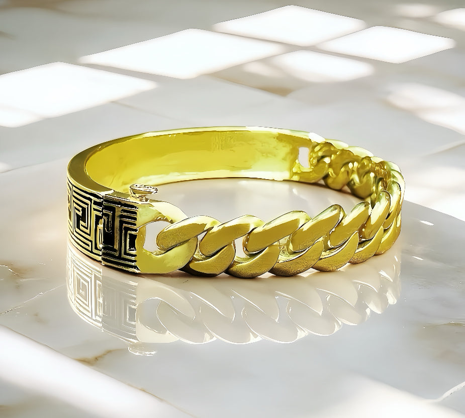 Greek Key Enamel 9k/14k/18k Bracelet Chain (Item No. TDBG0004）