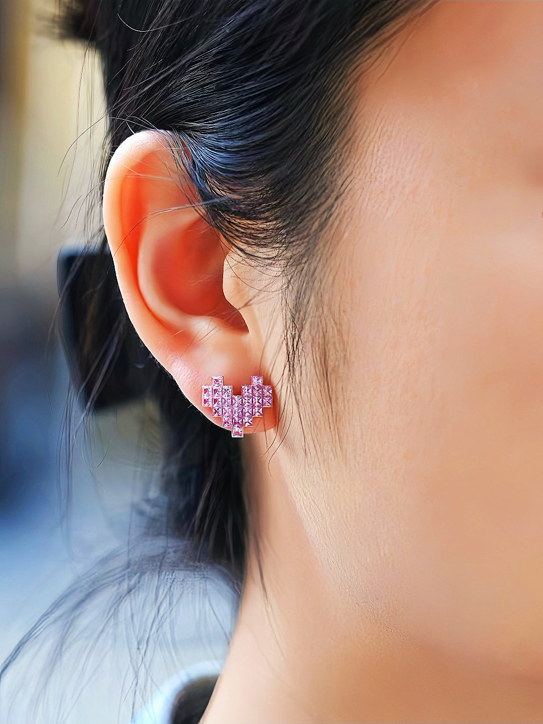 Heart Rainbow Sapphire 18k Gold Earring (Item No. SA105）