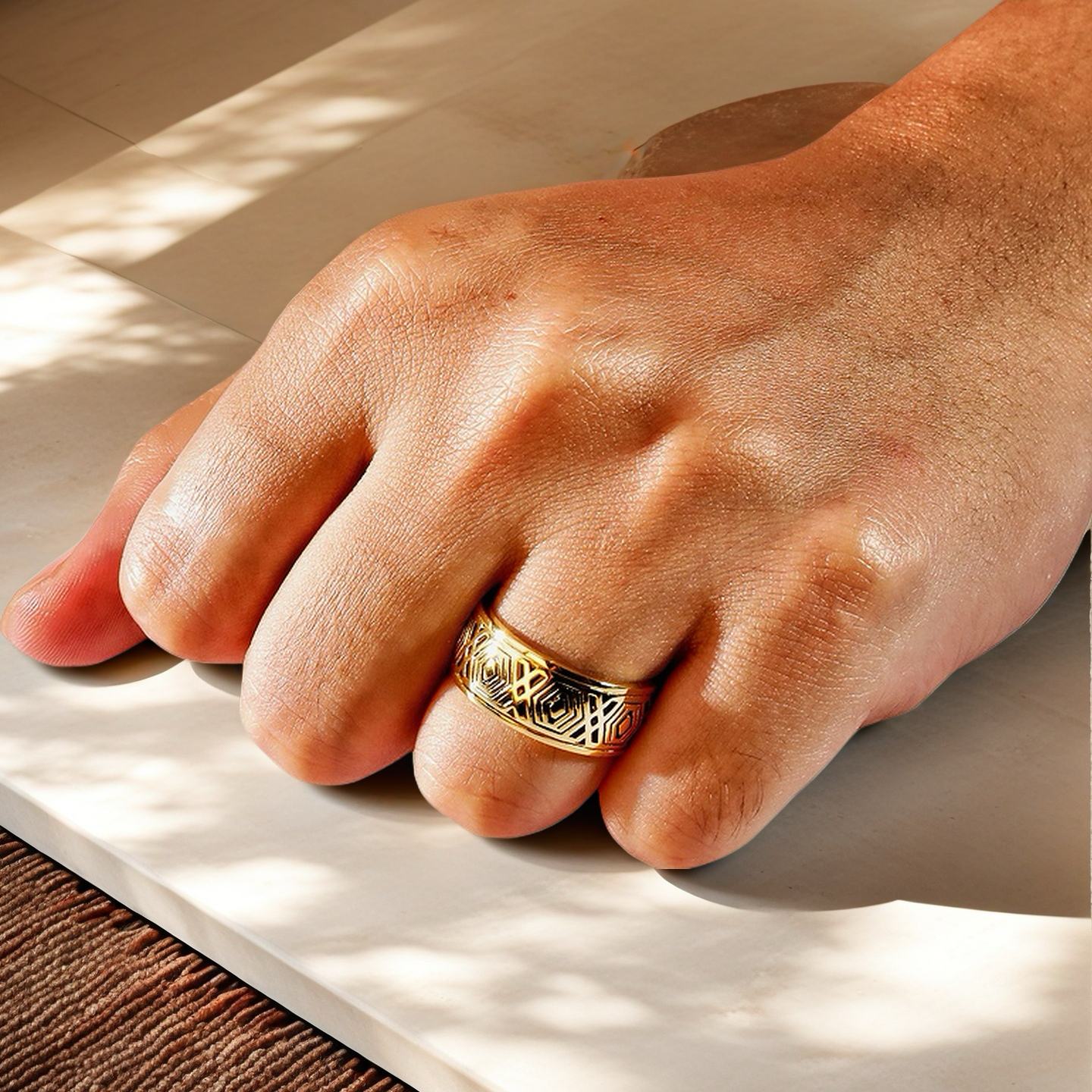 Rotatable Enamel Greek Key 925 Sterling Silver/9k/14k/18k Gold Ring (Item No. GR0001）