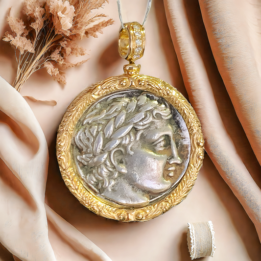 Apollo God of the Sun Ancient Greek Coin Medallion 18K Gold Pendant (Item No. COIN035）