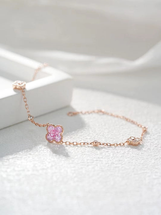 Four Leaf Clover Rainbow Sapphire 18K Gold Bracelet (Item No. SA013）