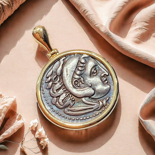 Heracles Ancient Greek Coin Medallion 18K Gold Pendant (Item No. COIN030）
