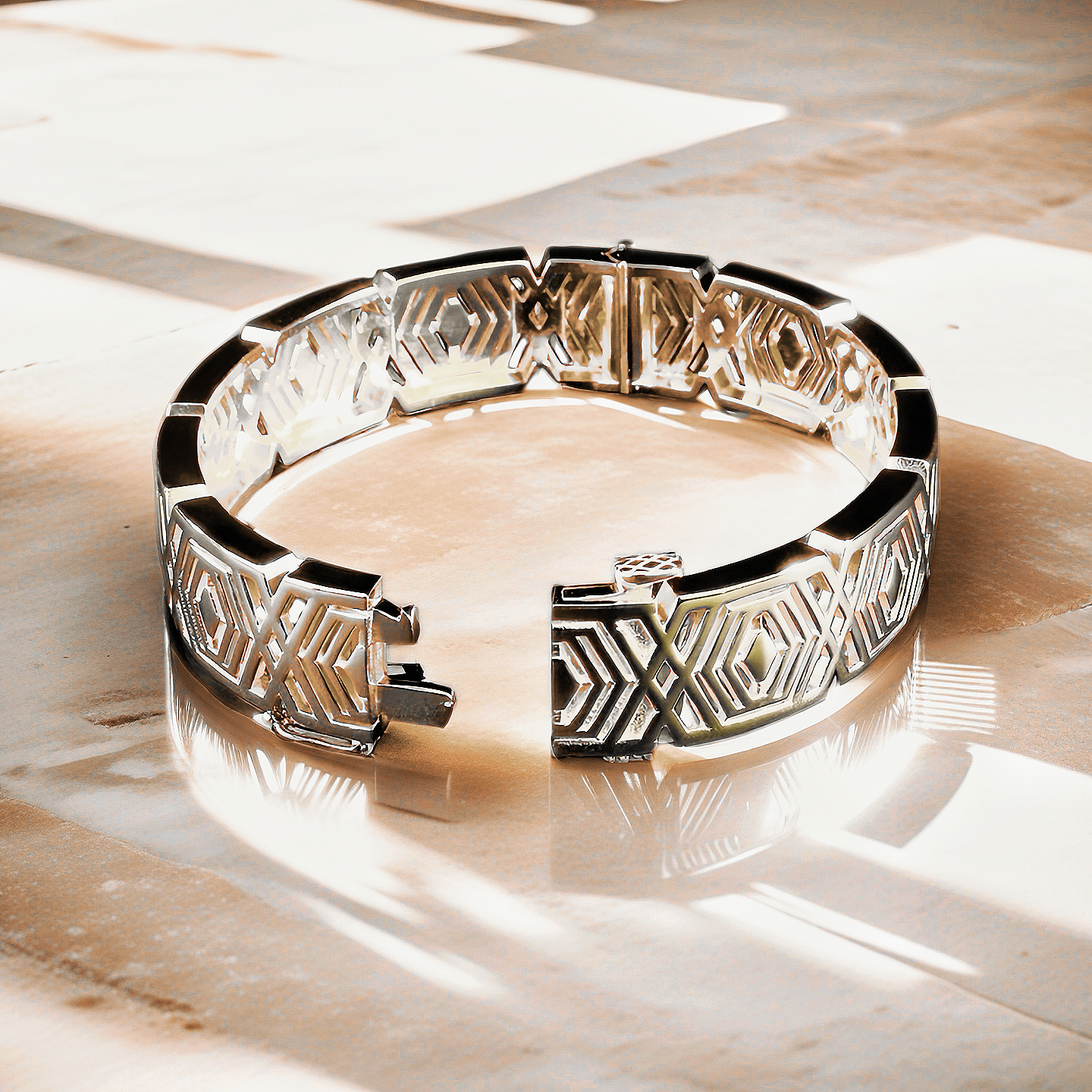 Greek Key Hollow Sterling Silver/9k/14k/18k Gold Bangle(Item No. GB0014）