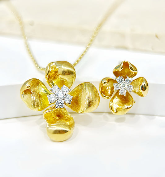 Flower Vintage 18k Gold Diamond Earring (Item No. VT370）