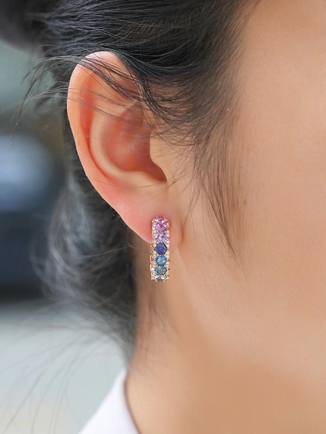 Rainbow Sapphire 18K Gold Earring (Item No. SA050）
