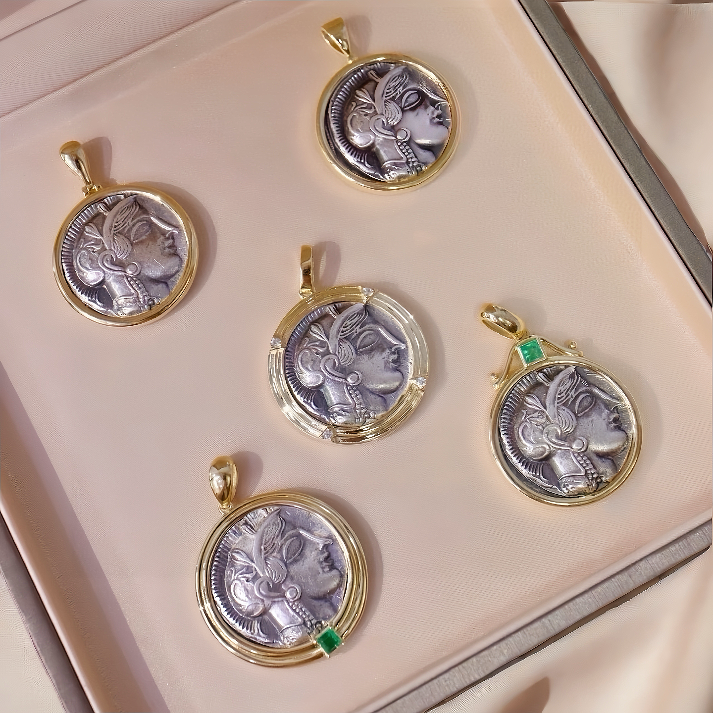 Athena Owl Ancient Greek Coin Medallion 18k Gold Pendant (Item No. COIN001)