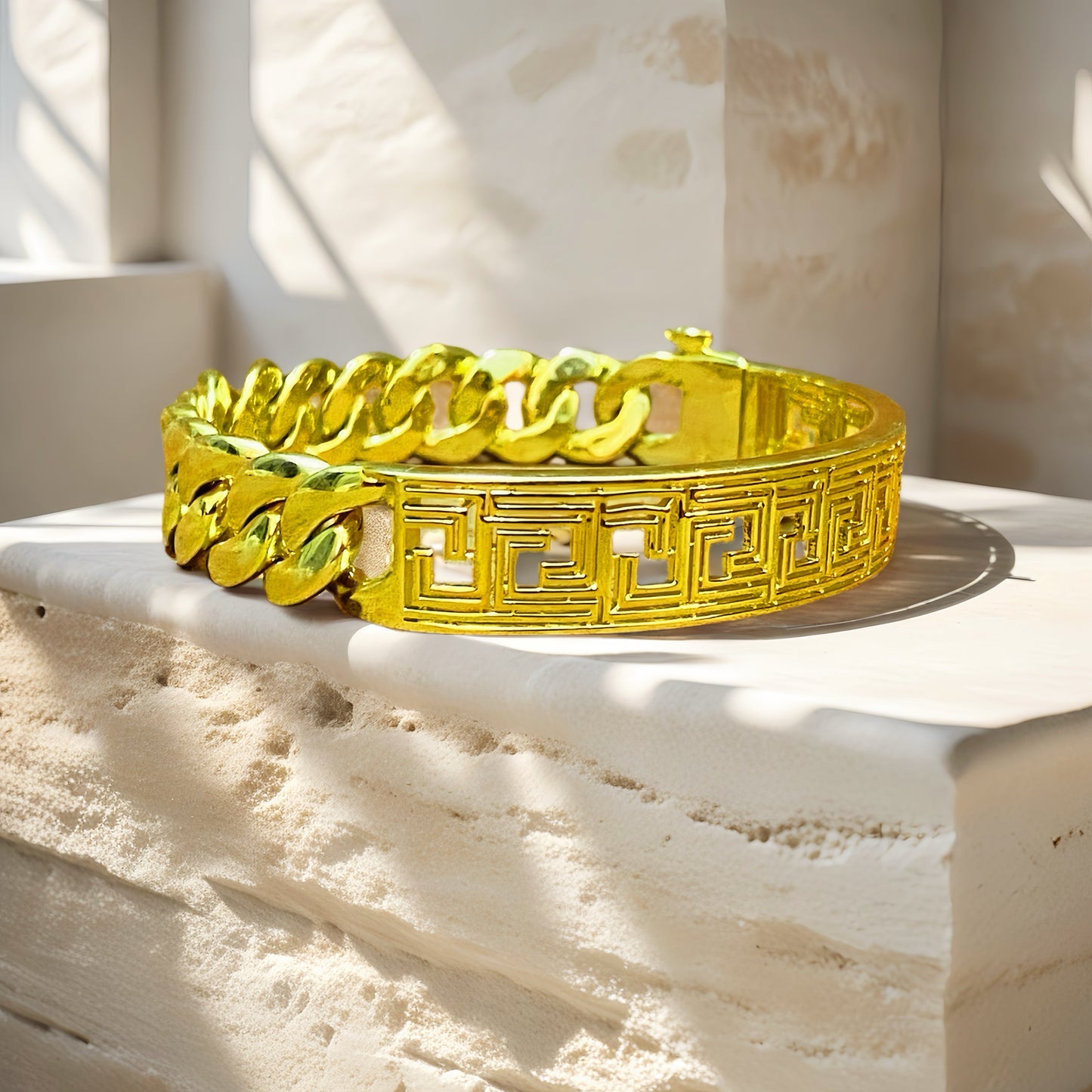 Greek Key Hollow Sterling Silver/9k/14k/18k Bracelet Chain (Item No. GB0003）